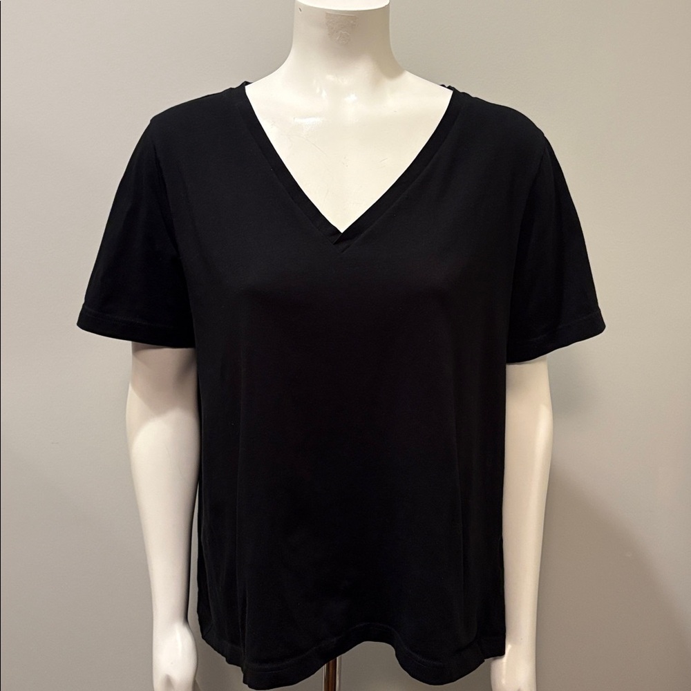 COS Classic Cotton V-Neck T-Shirt Top in Black Short Sleeve Size L - Picture 3 of 8